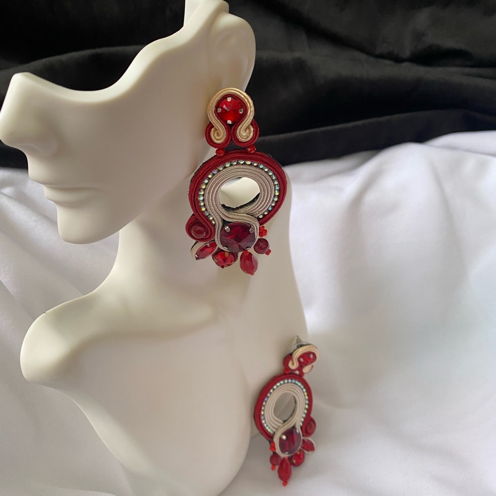 Elegant Red and Gold Statement Earrings